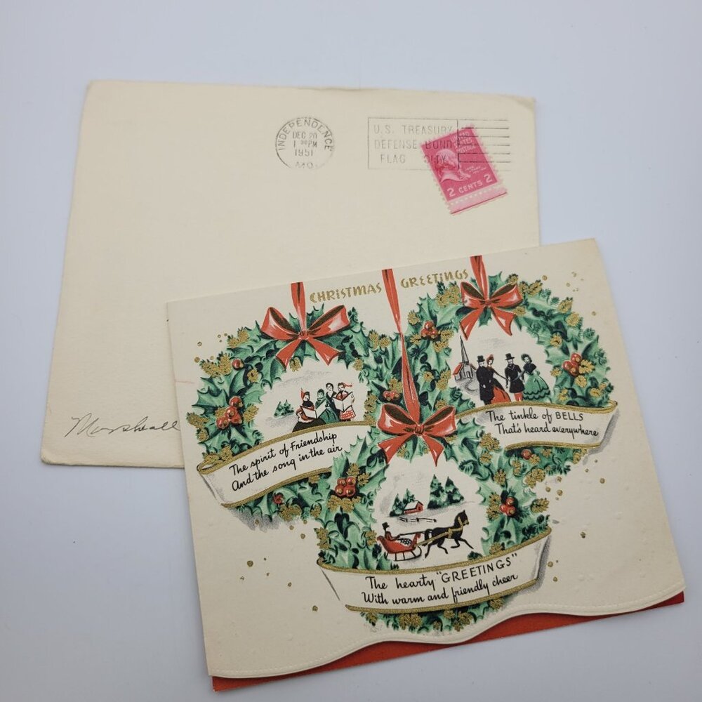Vintage 1951 Joy To You At Christmas Greeting Card With Envelope